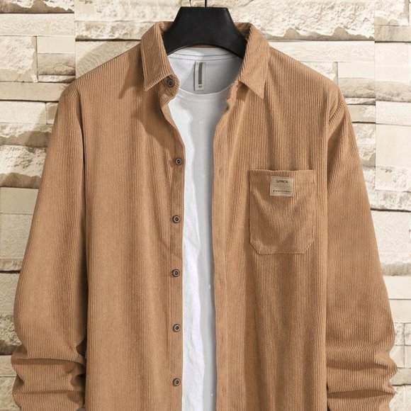undefined Other - Casual Khaki Corduroy Men's Solid Shirt